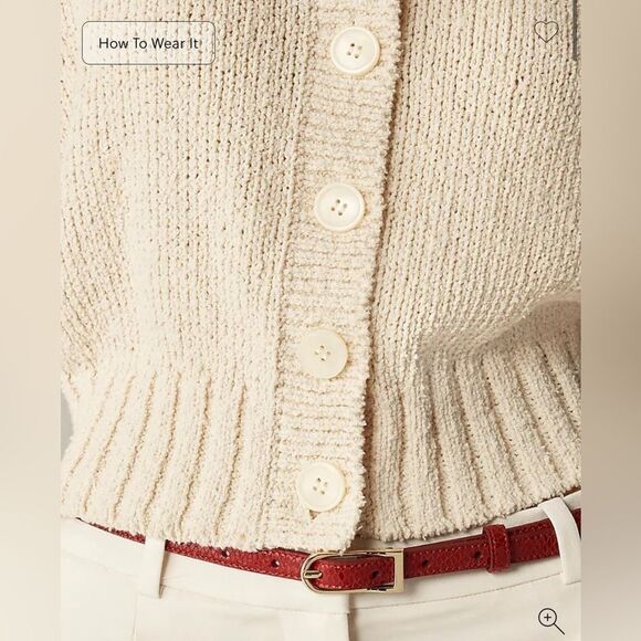 NWT J CREW Marina crewneck cardigan in textured cotton blend in Warm Sesame - Picture 5 of 7
